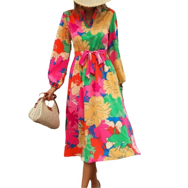 Women's maxi dress with floral patterns and swing skirt NOVAE