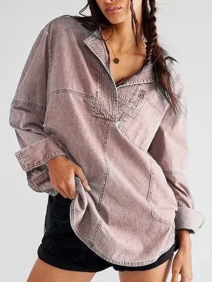 Women's denim shirt with detailed quilting and a relaxed fit NOVAE