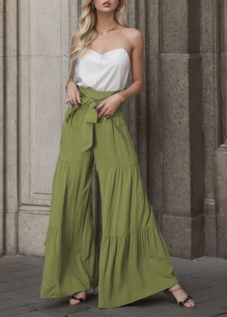 Women's wide-leg high-waisted trousers with elegant pleats and tie belt NOVAE