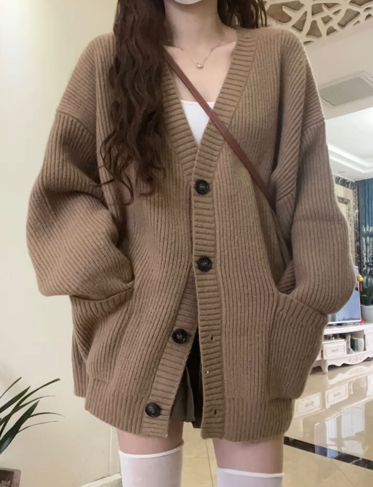 Women's chunky knit cardigan with large pockets and button details NOVAE