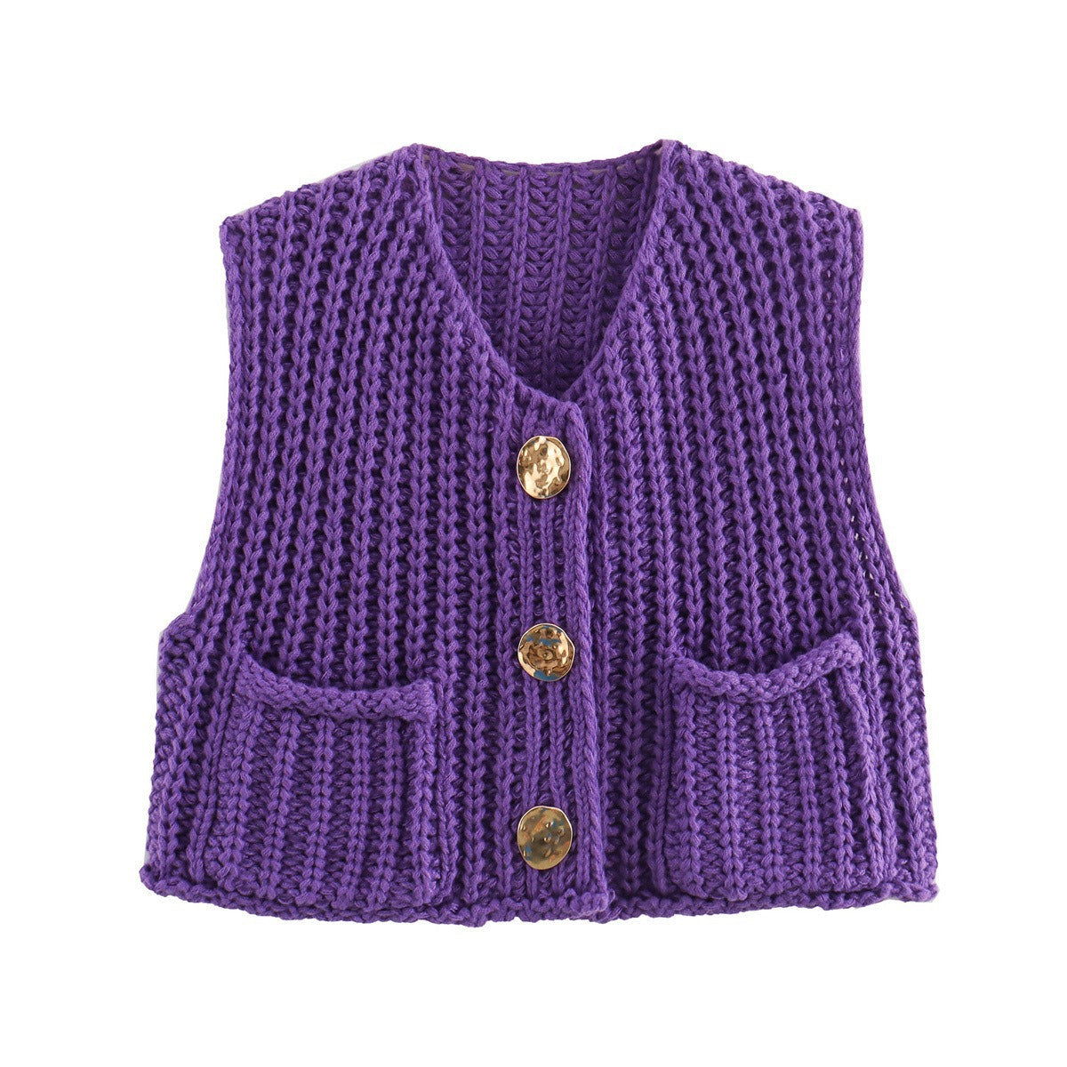 Women's knitted vest with decorative button closure NOVAE