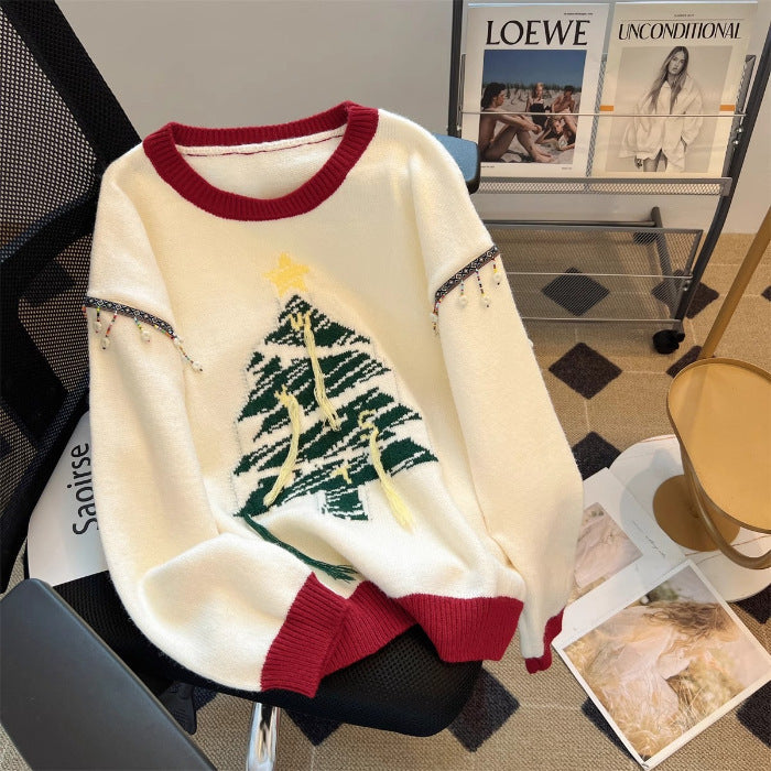 Women's festive knit sweater with Christmas tree motif and playful accents NOVAE