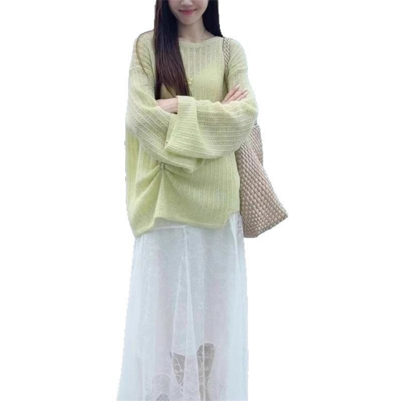 Women's chunky knit sweater with a wide cut and fashionable balloon sleeves NOVAE