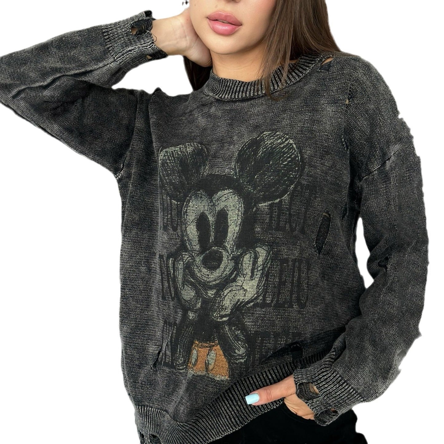 Women's oversized sweatshirt with a creative Disney motif and fashionable perforated details NOVAE