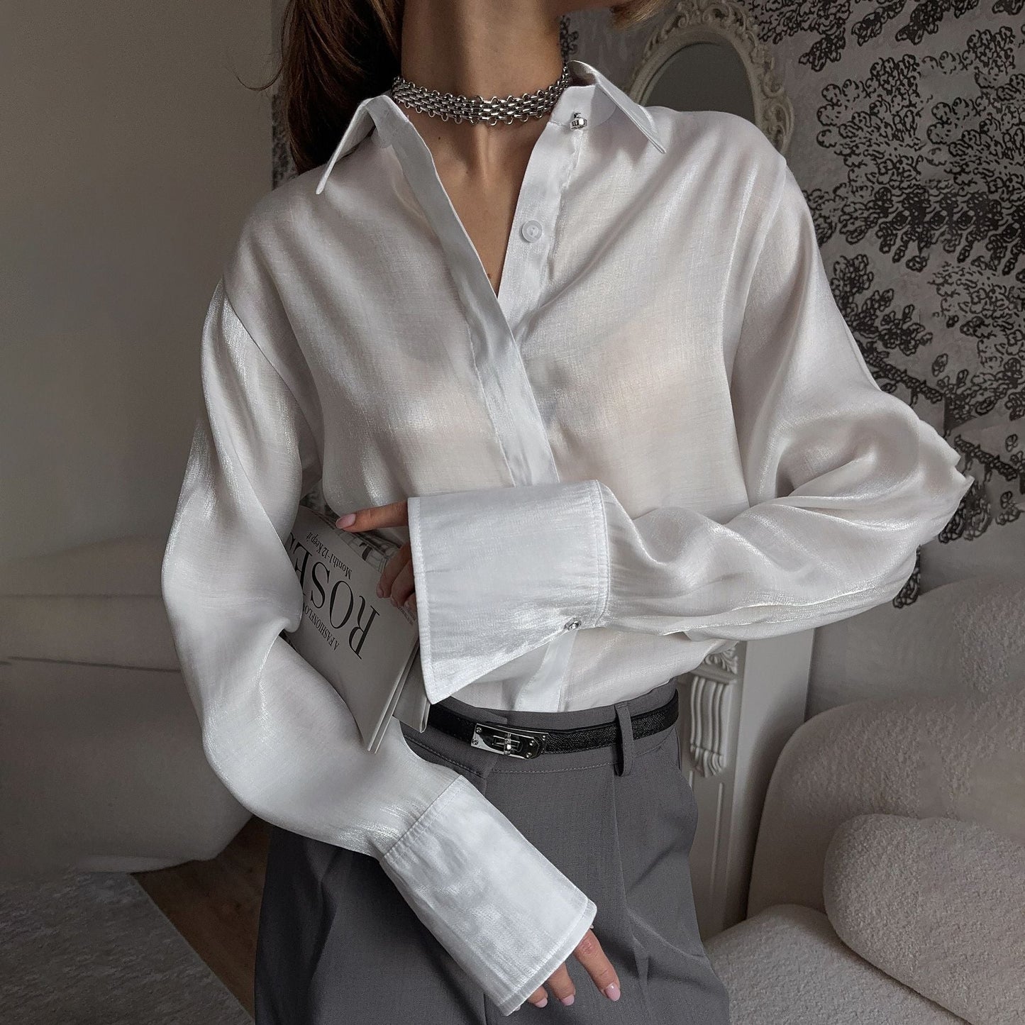 Women's elegant blouse with adjustable cuff design and button details NOVAE
