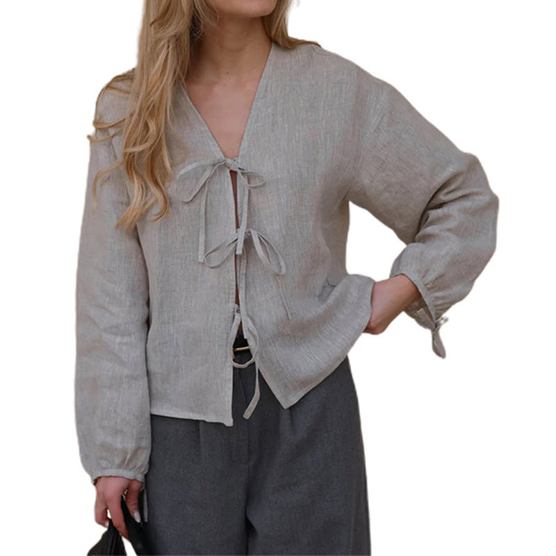 Women's linen blouse with elegant bows NOVAE
