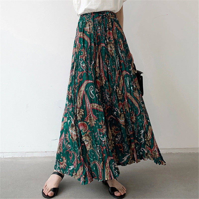 Women's maxi skirt with floral paisley patterns and elastic waistband NOVAE