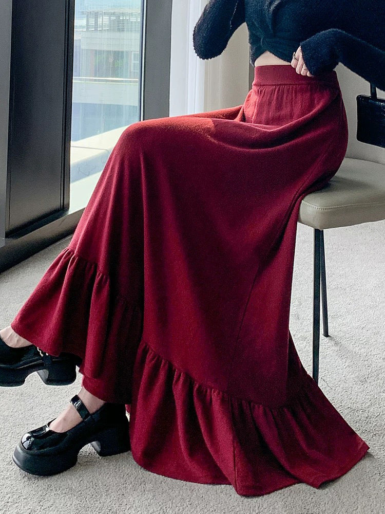 Women's maxi skirt with gathered flounce hem and elastic waistband NOVAE