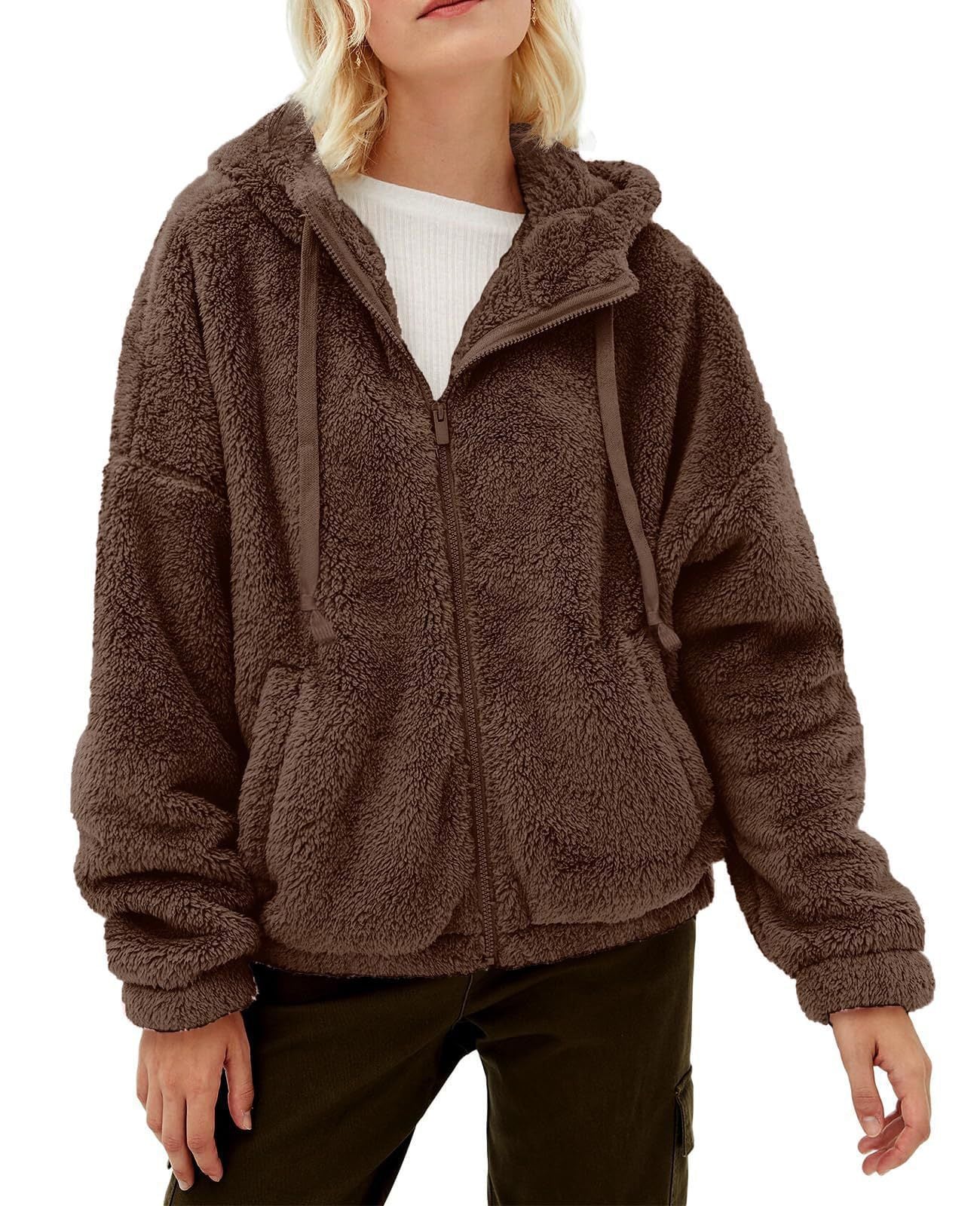 Women's Cozy Fleece Jacket with High Collar and Zipper NOVAE