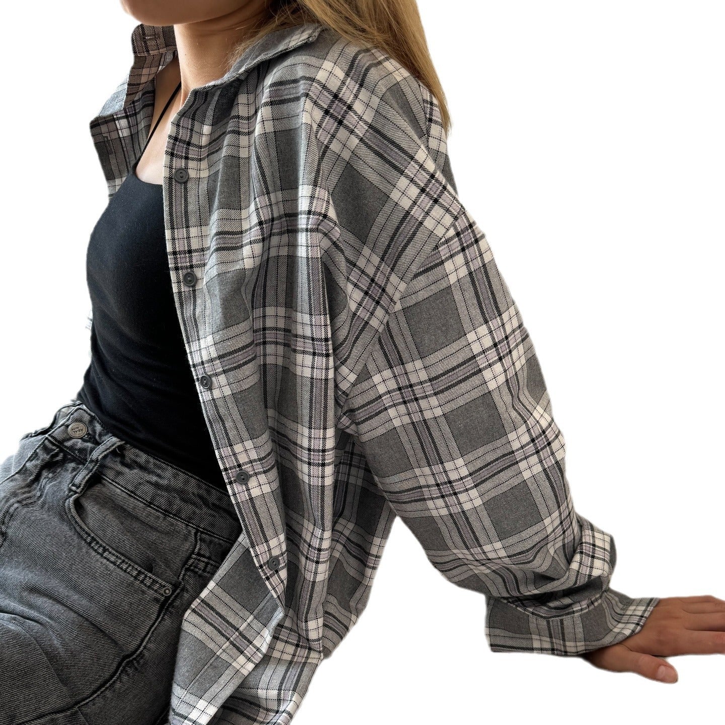 Women's casual plaid blouse with oversized cut and modern details NOVAE
