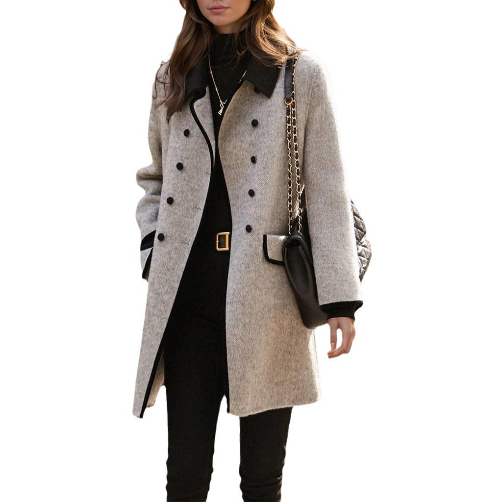 Women's elegant wool coat in a classic cut with contrasting collar NOVAE