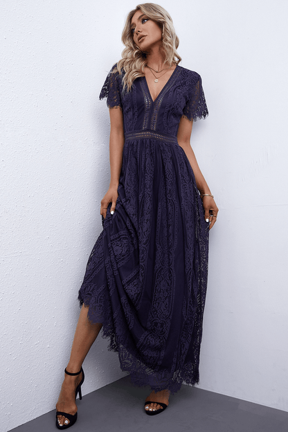 NOVAE | Lace Plunge Dress with Wavy Hem