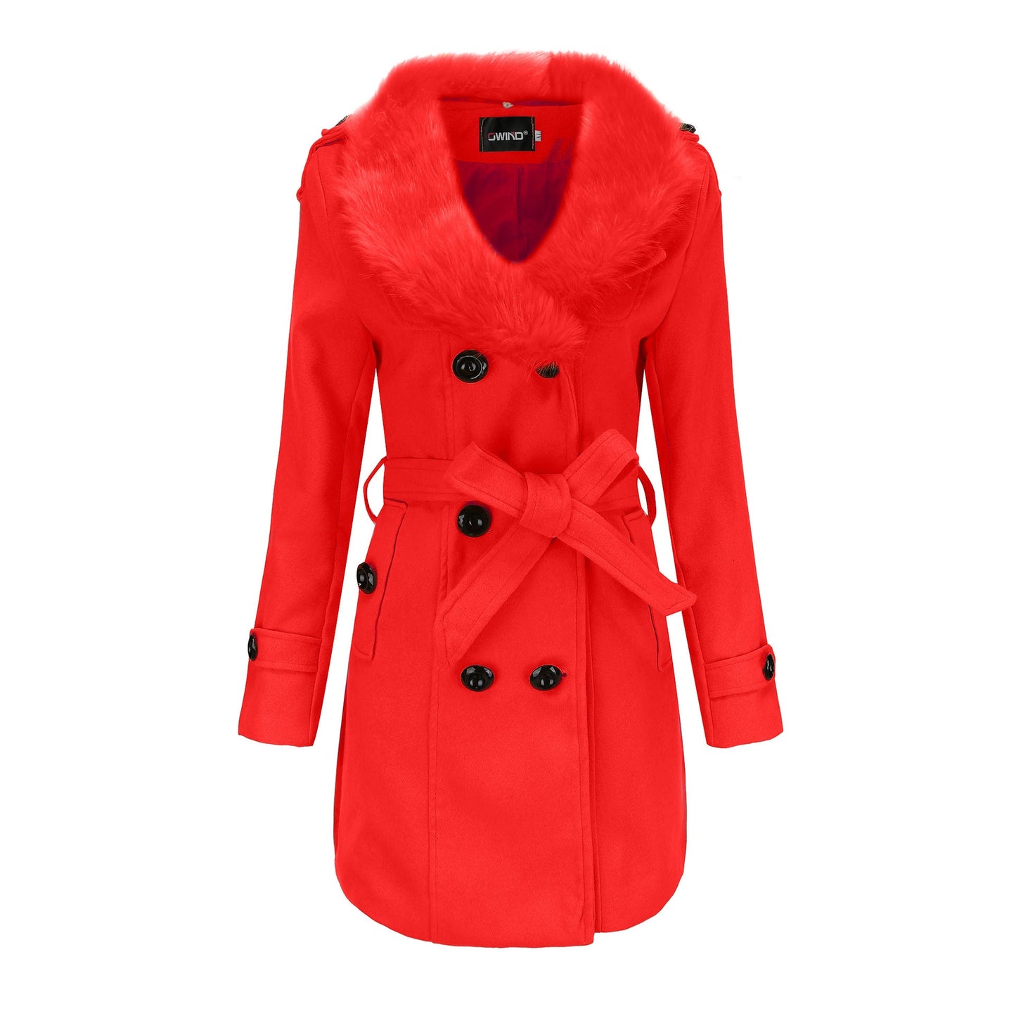 Women's elegant trench coat with faux fur collar and waist belt NOVAE