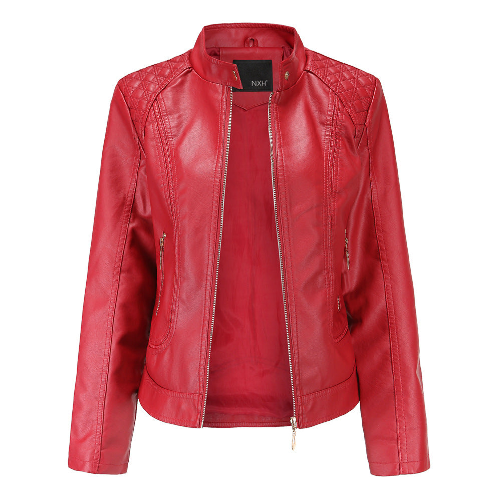 Women's faux leather jacket with fashionable quilted details NOVAE