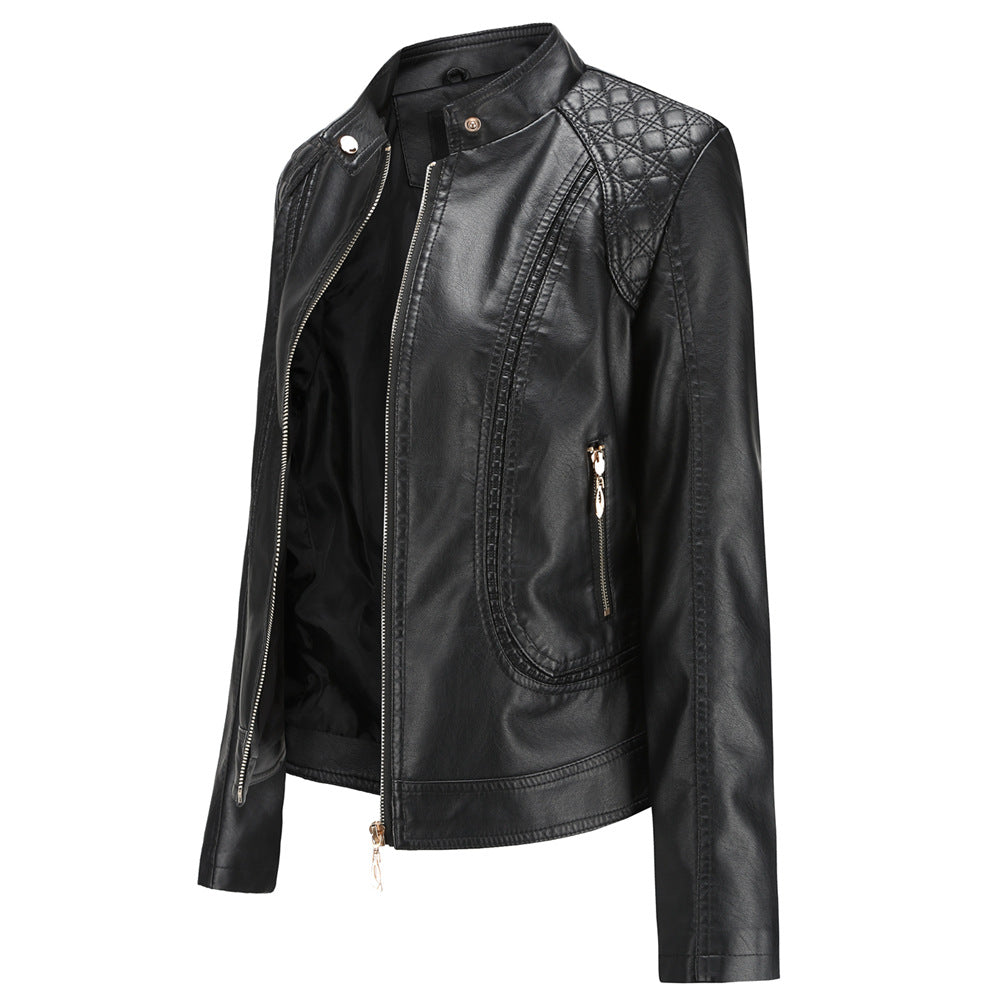 Women's faux leather jacket with fashionable quilted details NOVAE
