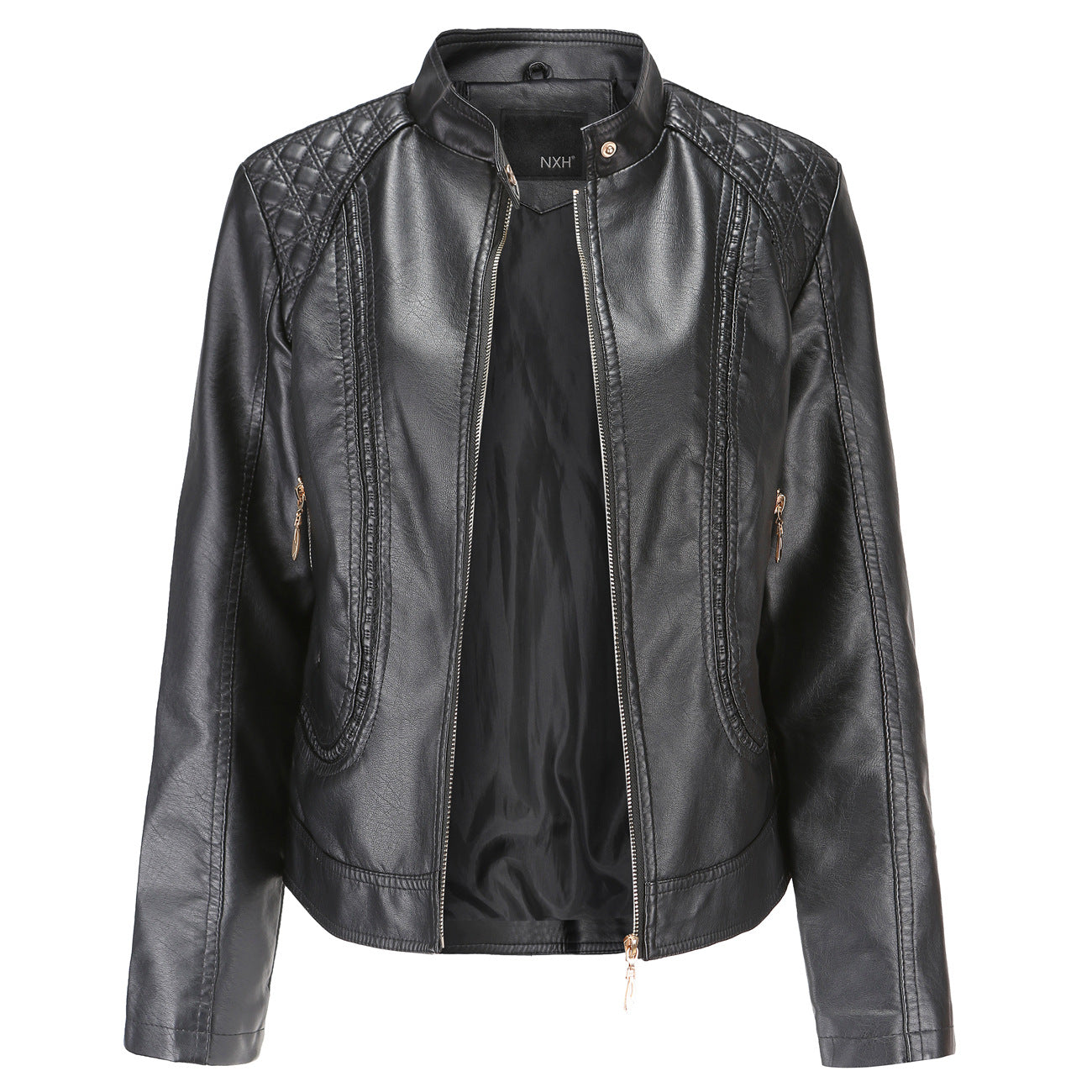 Women's faux leather jacket with fashionable quilted details NOVAE