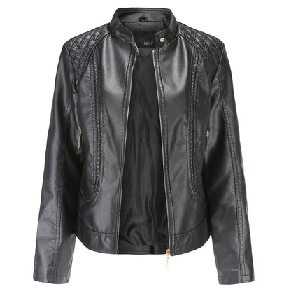 Women's faux leather jacket with fashionable quilted details NOVAE