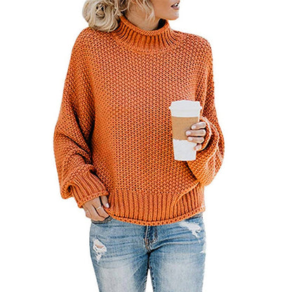 Women's chunky knit sweater with high collar and wide cut NOVAE