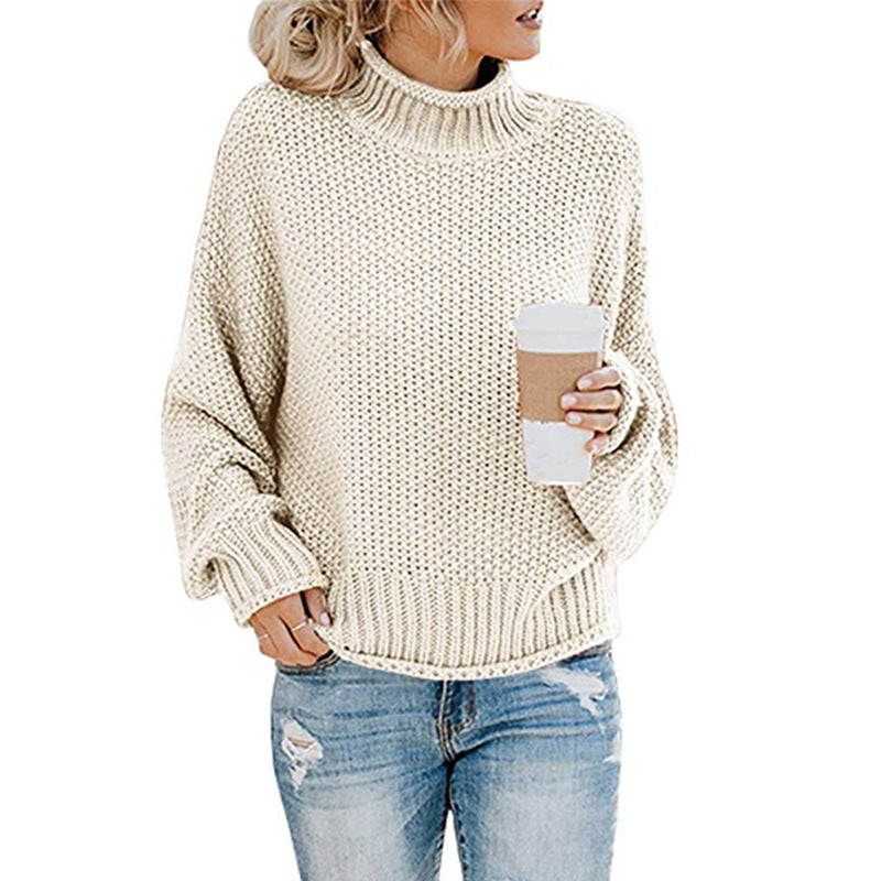 Women's chunky knit sweater with high collar and wide cut NOVAE