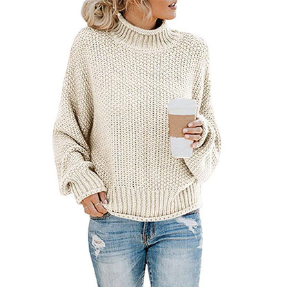 Women's chunky knit sweater with high collar and wide cut NOVAE