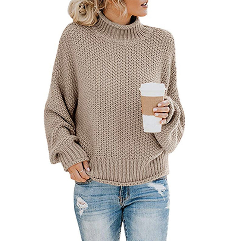 Women's chunky knit sweater with high collar and wide cut NOVAE