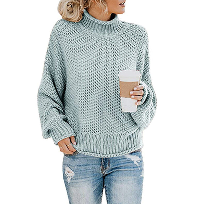 Women's chunky knit sweater with high collar and wide cut NOVAE