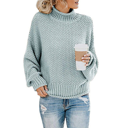 Women's chunky knit sweater with high collar and wide cut NOVAE
