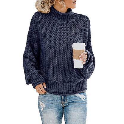 Women's chunky knit sweater with high collar and wide cut NOVAE