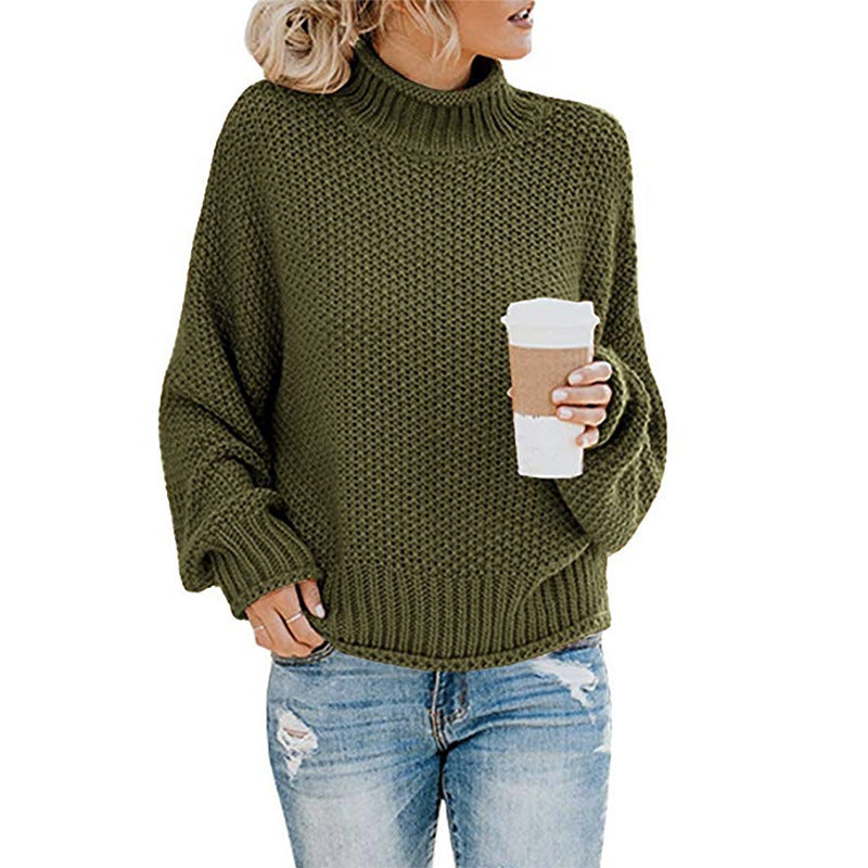 Women's chunky knit sweater with high collar and wide cut NOVAE