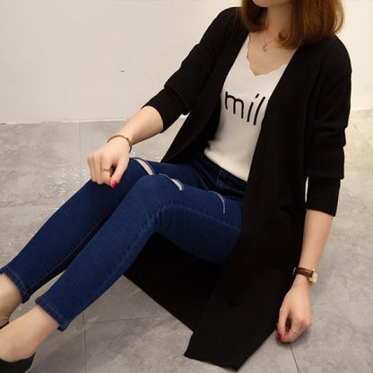 Women's long knit cardigan with open fronts and deep pockets NOVAE