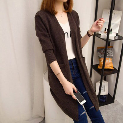 Women's long knit cardigan with open fronts and deep pockets NOVAE