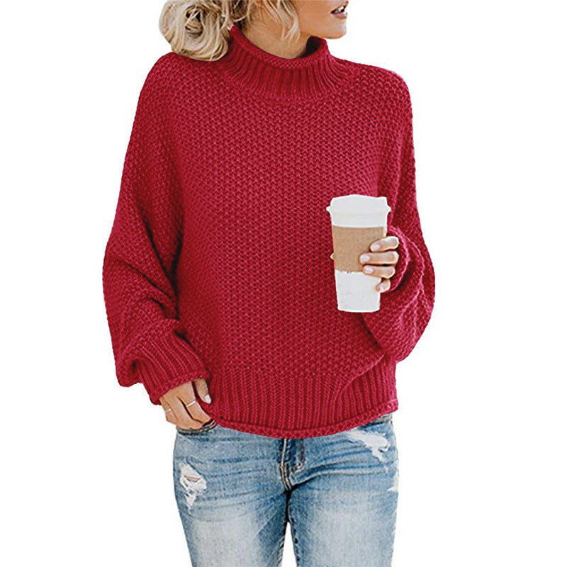 Women's chunky knit sweater with high collar and wide cut NOVAE