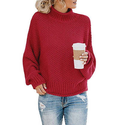 Women's chunky knit sweater with high collar and wide cut NOVAE