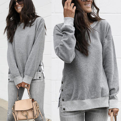 Women's casual sweatshirt with side snap buttons NOVAE