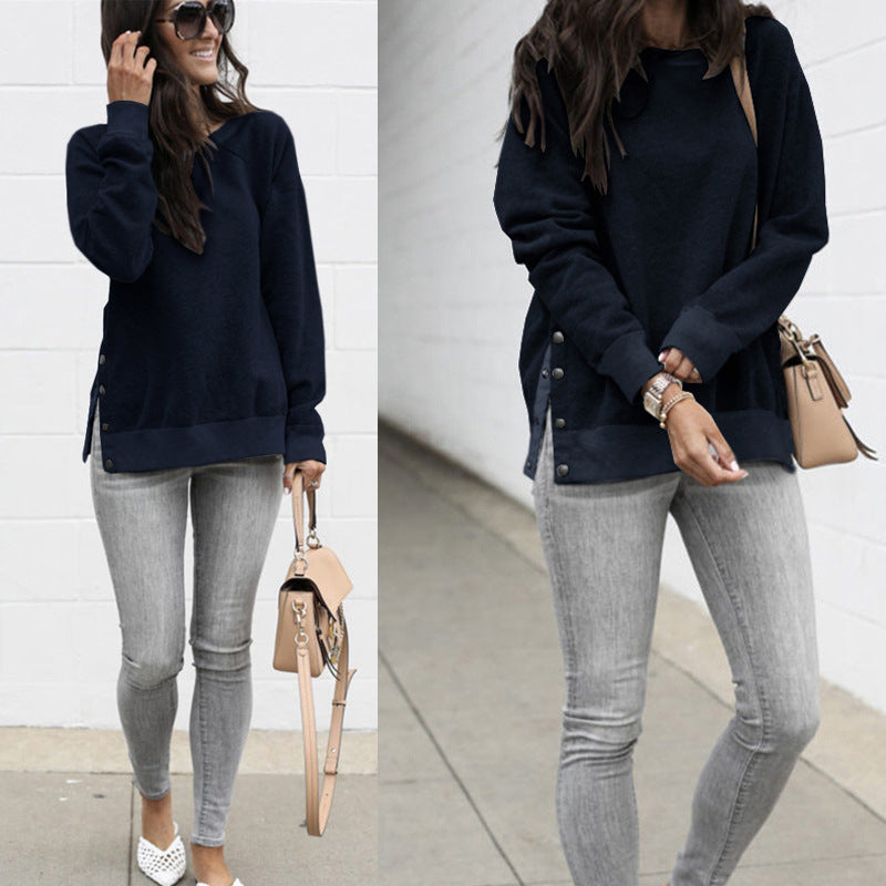 Women's casual sweatshirt with side snap buttons NOVAE