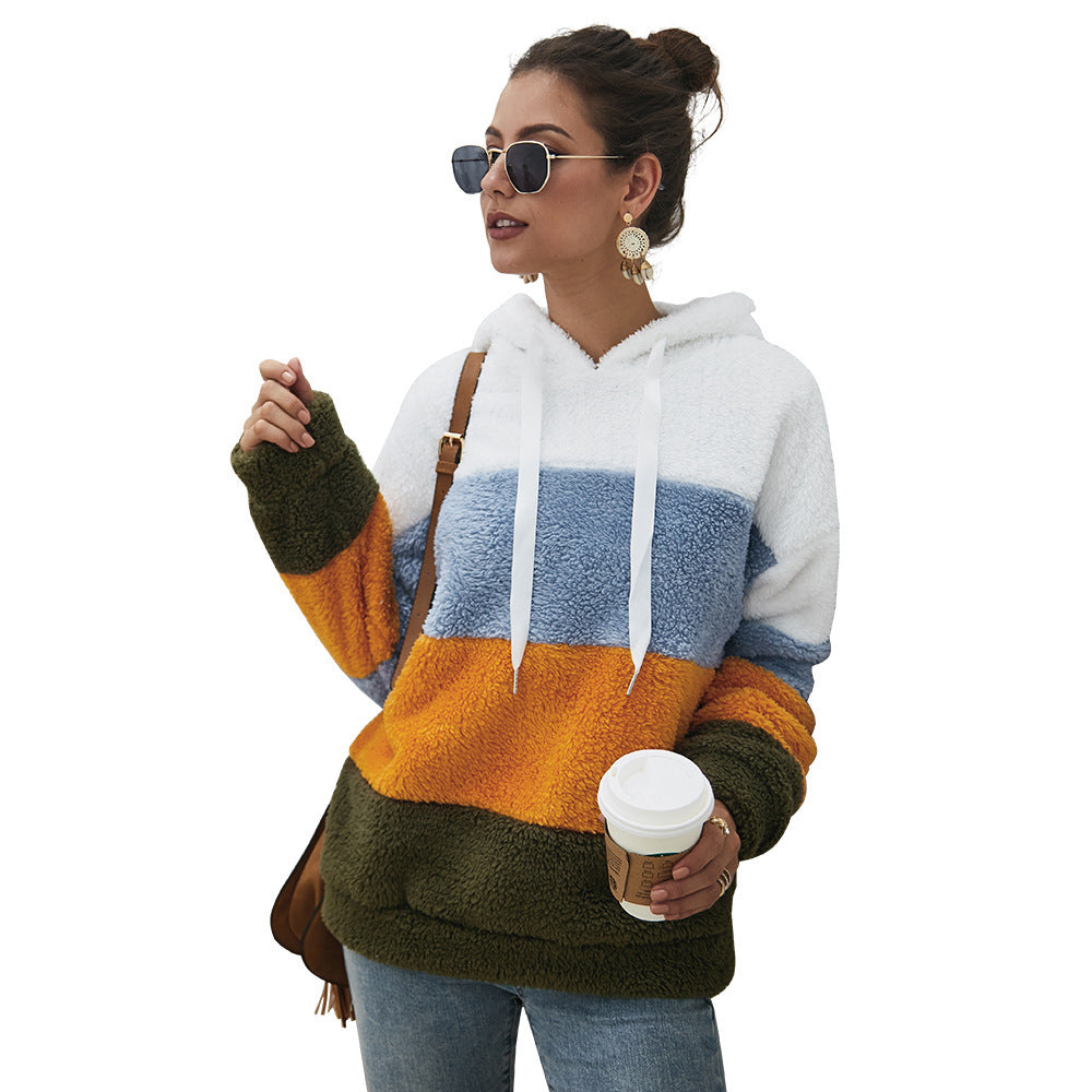 Women's Cozy Fleece Hoodie with Color Block Design NOVAE