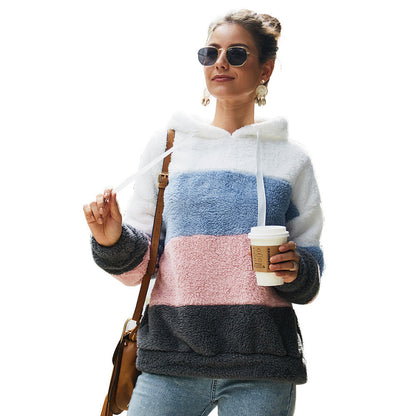 Women's Cozy Fleece Hoodie with Color Block Design NOVAE