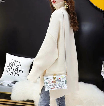 Women's chunky knit sweater with high collar and relaxed fit NOVAE