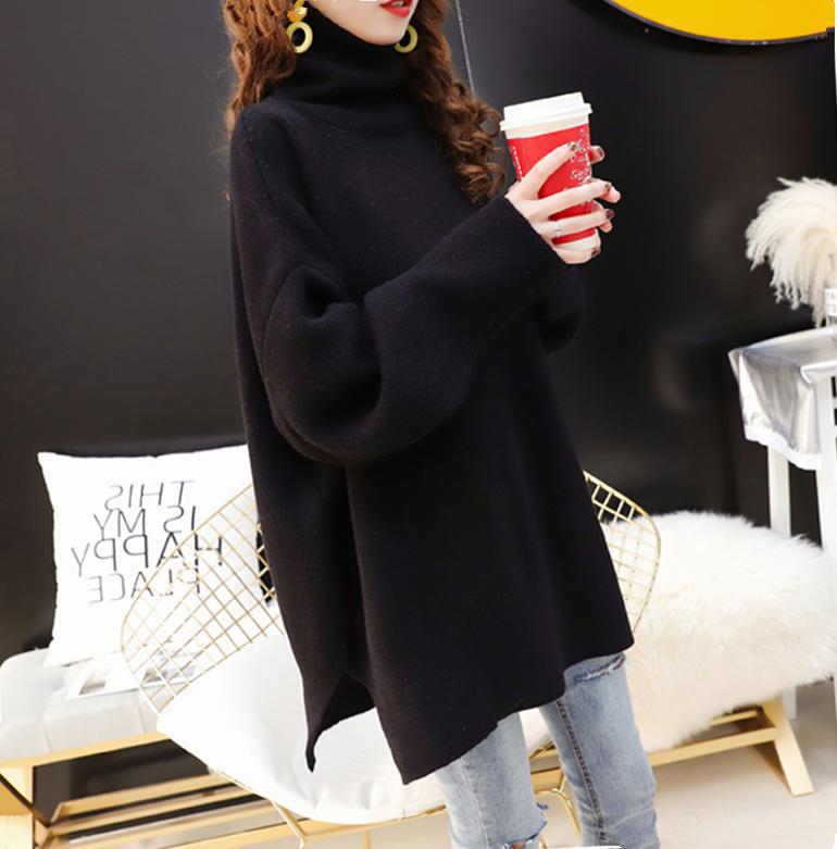 Women's chunky knit sweater with high collar and relaxed fit NOVAE