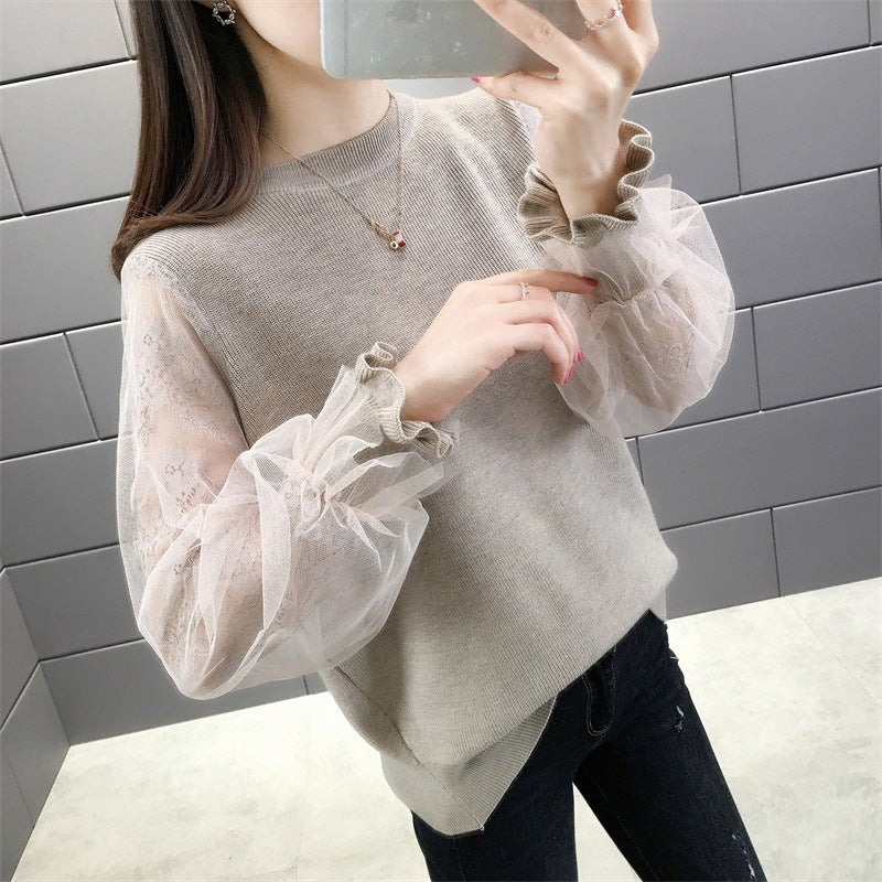 Women's pullover with transparent, voluminous sleeves NOVAE