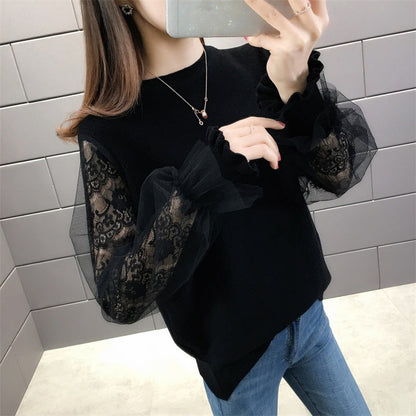 Women's pullover with transparent, voluminous sleeves NOVAE