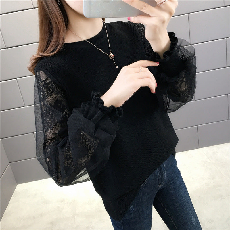 Women's pullover with transparent, voluminous sleeves NOVAE