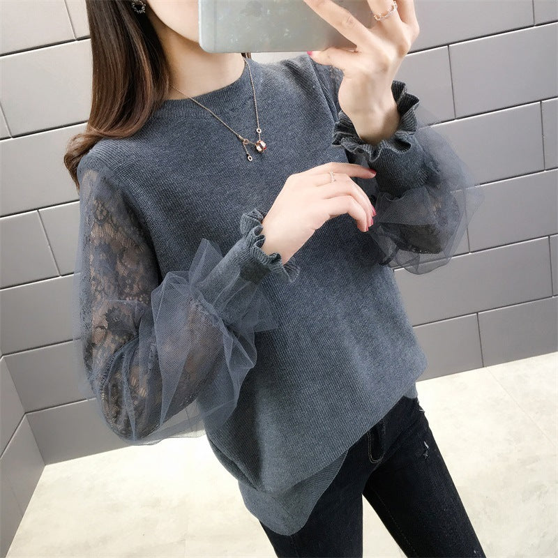Women's pullover with transparent, voluminous sleeves NOVAE