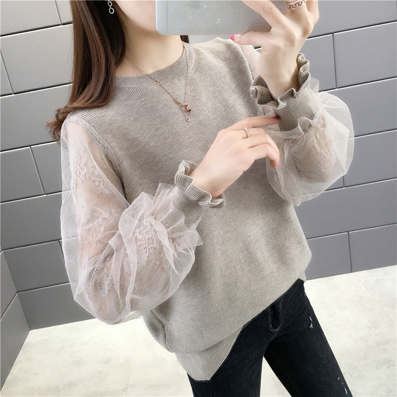 Women's pullover with transparent, voluminous sleeves NOVAE