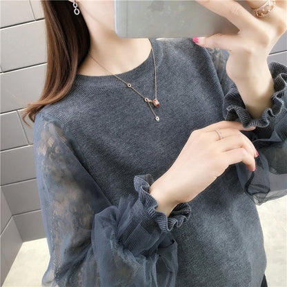 Women's pullover with transparent, voluminous sleeves NOVAE