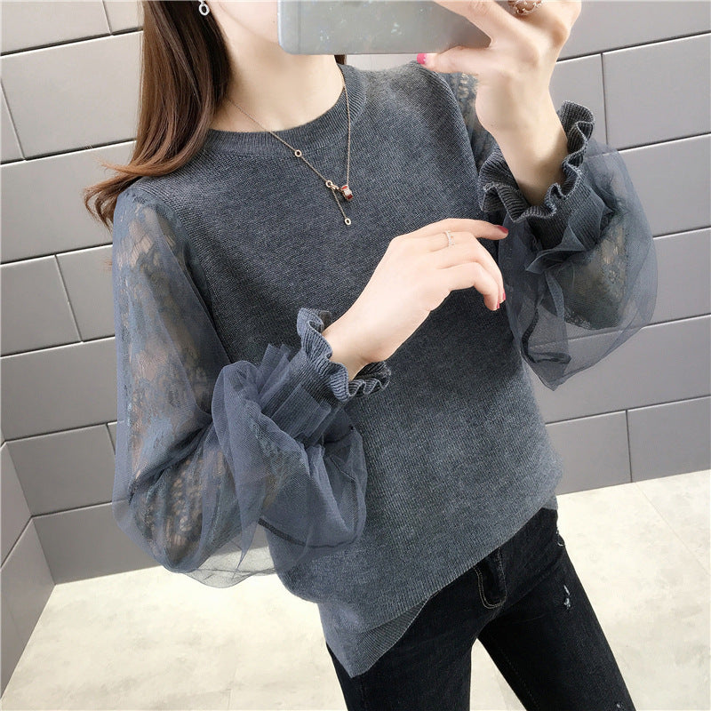 Women's pullover with transparent, voluminous sleeves NOVAE