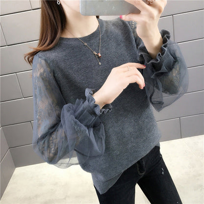Women's pullover with transparent, voluminous sleeves NOVAE