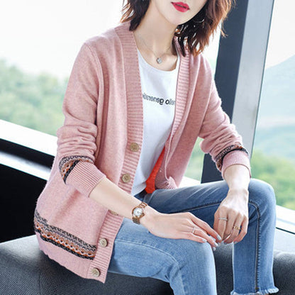 Women's cardigan with elegant button details and fashionable crochet trim NOVAE