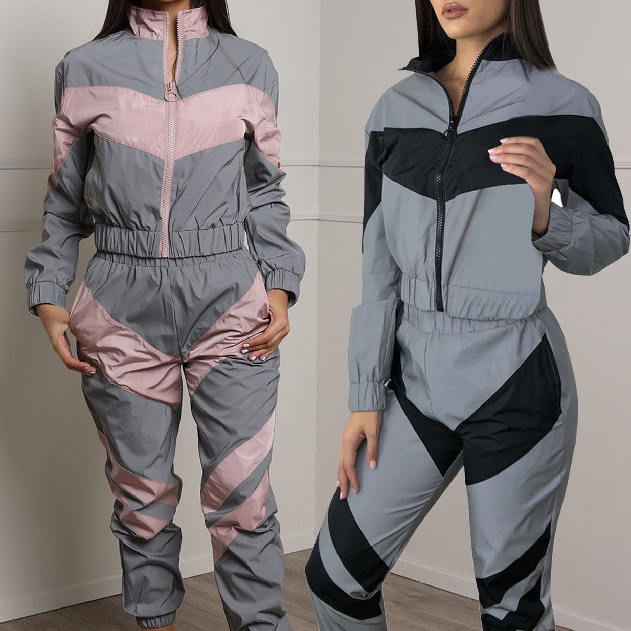 Women's sporty jogging suit with contrasting color accents and a sporty cut NOVAE