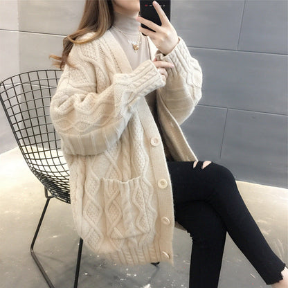 Women's Honeycomb Knit Oversized Cardigan with Pockets and Button Detail NOVAE